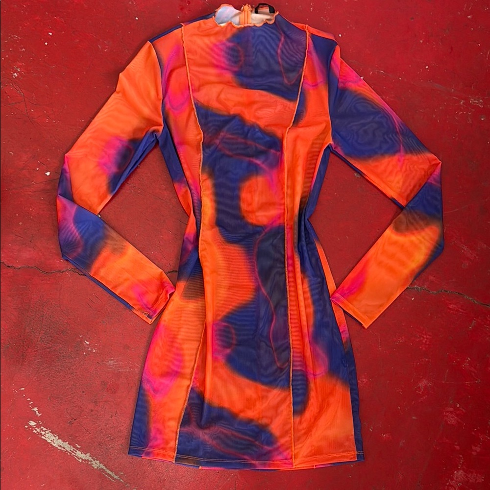 h:ours Vibrant Orange and Purple mesh vacation Dress